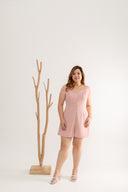 Front Zip Lace-back Romper (Pink)