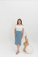 Asymmetrical Denim Midi Skirt (Blue)