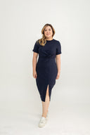 Twist Knot Side Slit Dress (Navy)