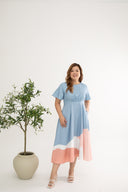 Gathered-waist Midi Dress (édition limitée print - Sunrise Sky)
