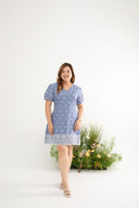 Embroidery Scallop Hem Dress-Romper (Sky)