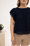 Embroidery Eyelet Top (Dark Navy)