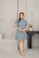 Jacquar Embossed Cheongsam Dress (Vintage Blue)