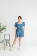 Front Panel Smock-back Romper (Blue Daisy)
