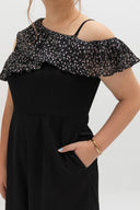 Floral Pleated Toga Romper (Black)
