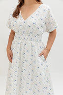 Smocked Waist Dress (White Floral Embroidery)