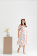 Front Pockets Midi Dress (Pink Rainflowers)