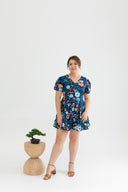 Back-Ribbon Flare Leg Skater Romper (édition limitée print - Blue Paradise)