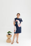 Detachable Mandarin Collar Shift Dress (édition limitée print - Navy Florals)