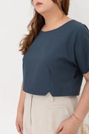 (Co-ord) Boxy Top in Contrast Buttons (Blue)