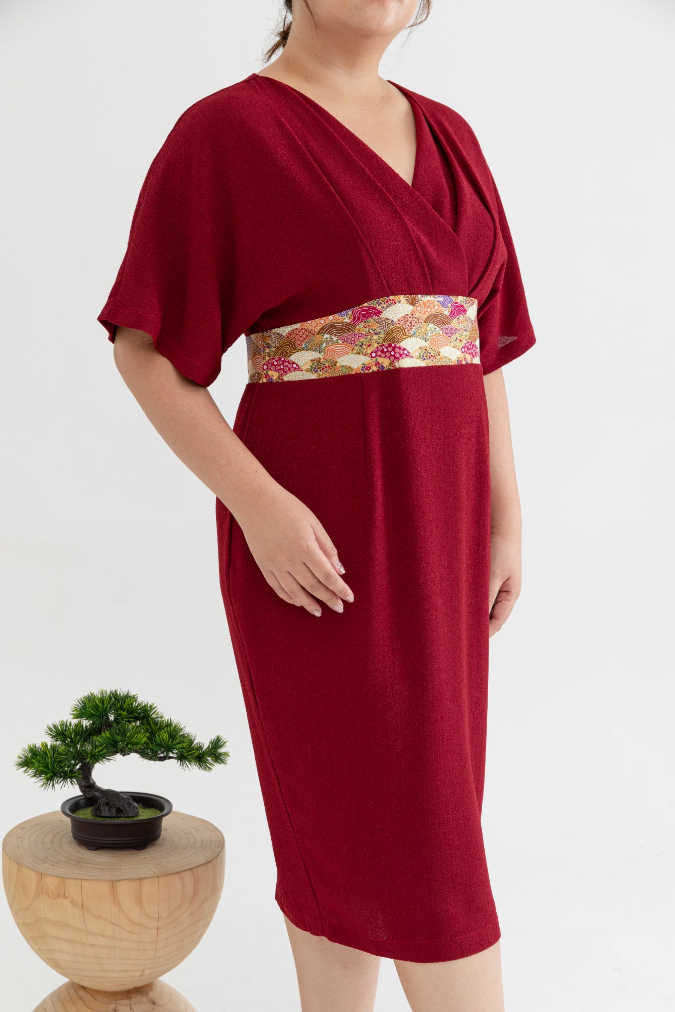 Kimono Obi Waist Dress (Maroon Waves) – ELTWINE