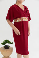 Kimono Obi Waist Dress (Maroon Waves)