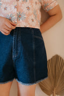 Panel Denim High Waisted Shorts (Dark Wash)