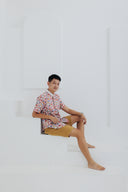 (MEN) Mandarin Collar with Wooden Button Shirt (Oriental Jap Rabbit)