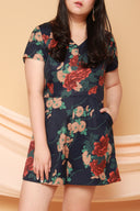 Floral Button Front Romper (Navy Florals), One-Piece - 1214 Alley