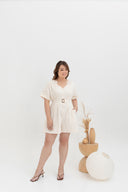 Front Zip Linen Romper (White)
