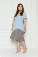 Pleated Colour Block Dress (Powder Blue), Dress - 1214 Alley