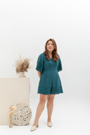 Embroidery Eyelet Romper with Kimono Sleeves (Emerald)