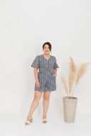 Embroidery Front Zip Romper (Blue)