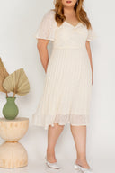 Pleated Textured Dress (Creme)