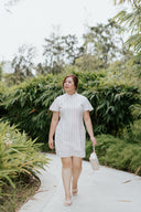 Flare Sleeve Cheongsam Shift Dress (Blush Stripes)