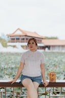 Everyday Cheongsam Top (Blush Grid) - ELTWINE