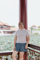 Everyday Cheongsam Top (Blush Grid)