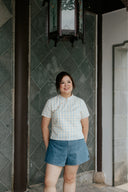 Everyday Cheongsam Top (Blue Grid)