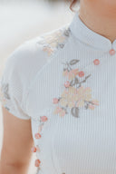 Embroidery Floral Cheongsam Dress (Ivory Stripe Bloom) - ELTWINE