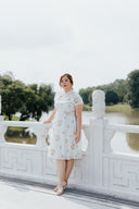Embroidery Floral Cheongsam Dress (Ivory Stripe Bloom) - ELTWINE