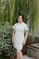Flare Sleeve Cheongsam Shift Dress (Blue Stripes)