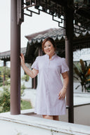 Puff Sleeve Button Cheongsam Dress (Frilled Ribbon Pink) - ELTWINE
