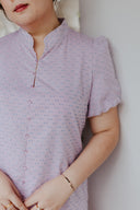 Puff Sleeve Button Cheongsam Dress (Frilled Ribbon Pink)