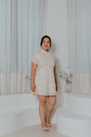 Detachable Mandarin Collar Romper (Embroidery Floral Stitch) - ELTWINE