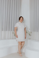 Flare Sleeve Cheongsam Shift Dress (Blush Stripes) - ELTWINE