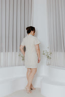 Flare Sleeve Cheongsam Shift Dress (Blue Stripes)