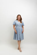 Terra Button-Front Midi Dress (Powder Blue)