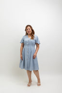 Terra Button-Front Midi Dress (Powder Blue)