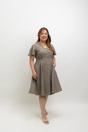 Terra Button-Front Midi Dress (Taupe)