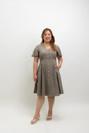 Terra Button-Front Midi Dress (Taupe)