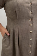 Terra Button-Front Midi Dress (Taupe)