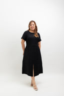 Textured Front-Slit Midi Dress  (Onyx Black)