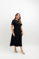 Textured Front-Slit Midi Dress  (Onyx Black)