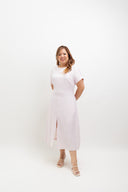 Textured Front-Slit Midi Dress  (Petal Pink)