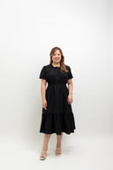 Smocked Waist Tiered Midi Dress (Classic Black)
