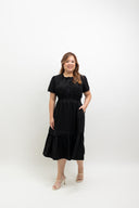 Smocked Waist Tiered Midi Dress (Classic Black)