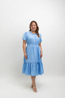 Smocked Waist Tiered Midi Dress (Cornflower Blue)
