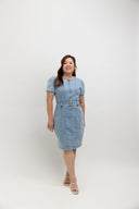 Belted Denim Dress (Soft Blue Wash)
