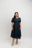 Feather-Light Crinkled Midi Dress (Moonlit Navy)