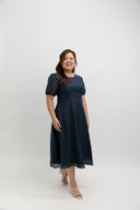 Feather-Light Crinkled Midi Dress (Moonlit Navy)